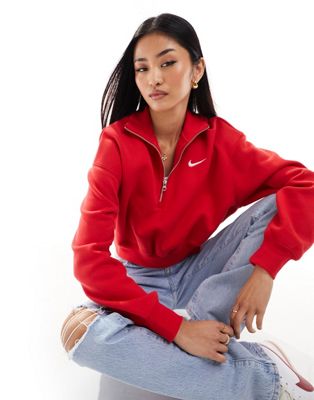Красные флисовые толстовки с молнией на половину длины Nike Phoenix 