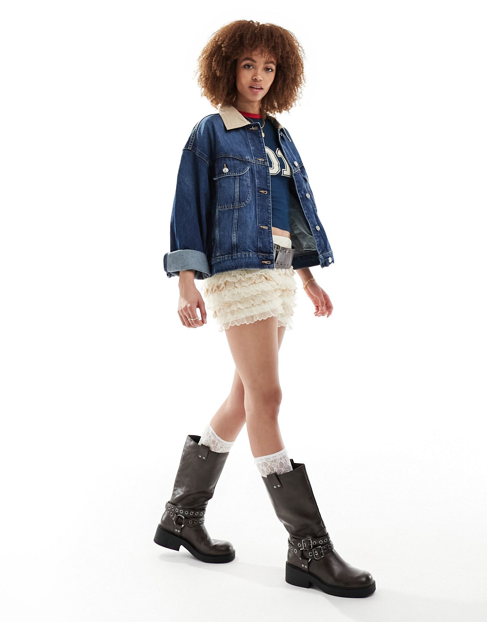 Синяя джинсовая куртка с контрастным воротником Mango 13490₽