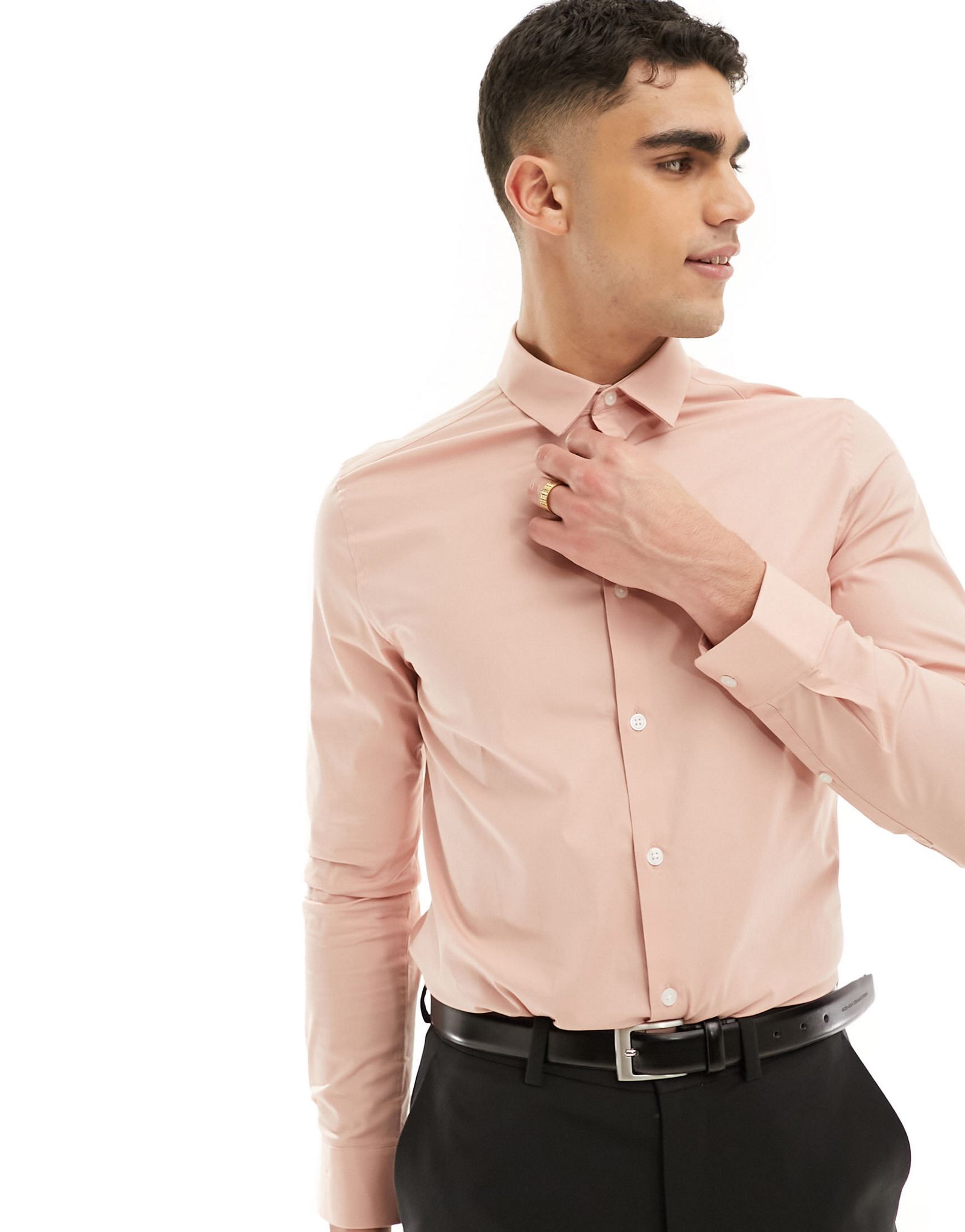 Розовая свадебная рубашка скинни ASOS DESIGN