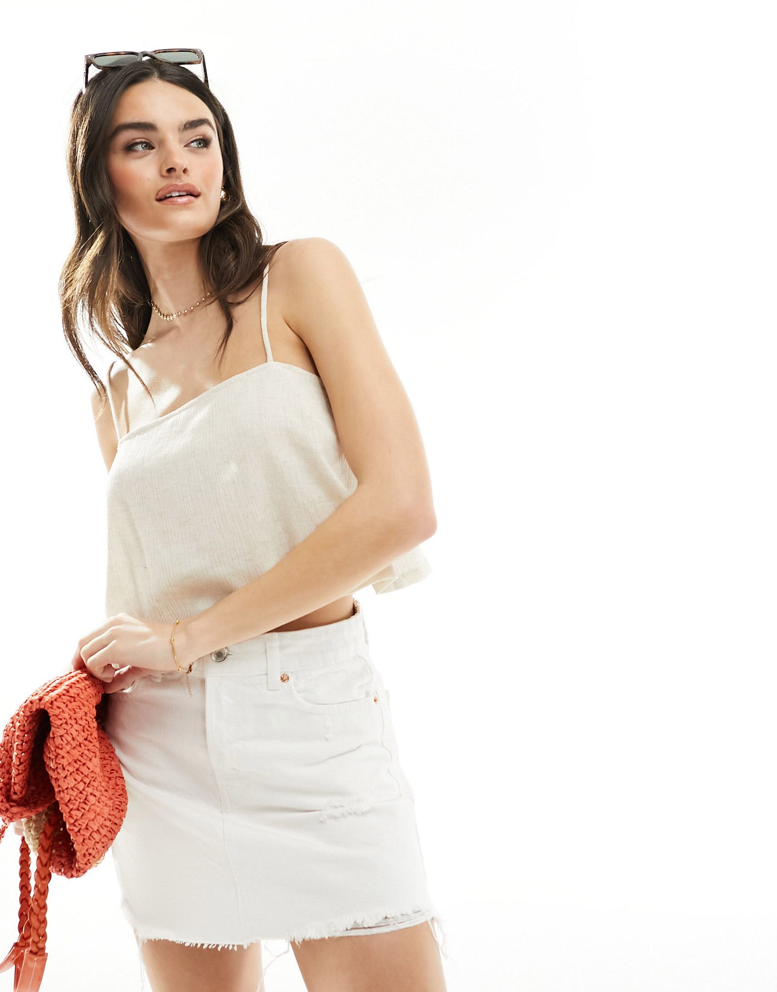 Натуральный жатый топ с квадратным вырезом ASOS DESIGN