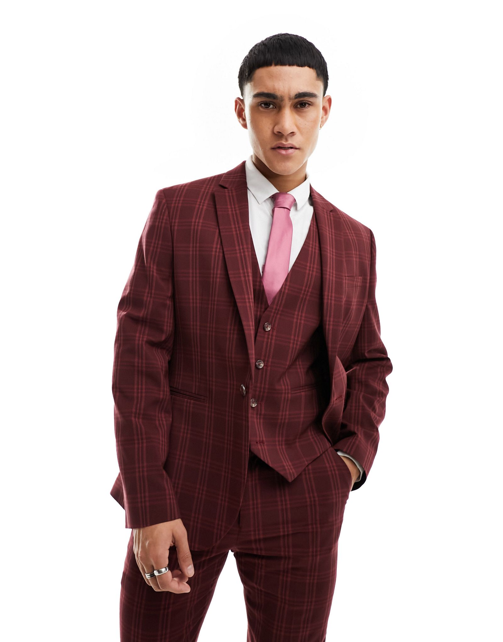 Бордовый пиджак в клетку ASOS DESIGN