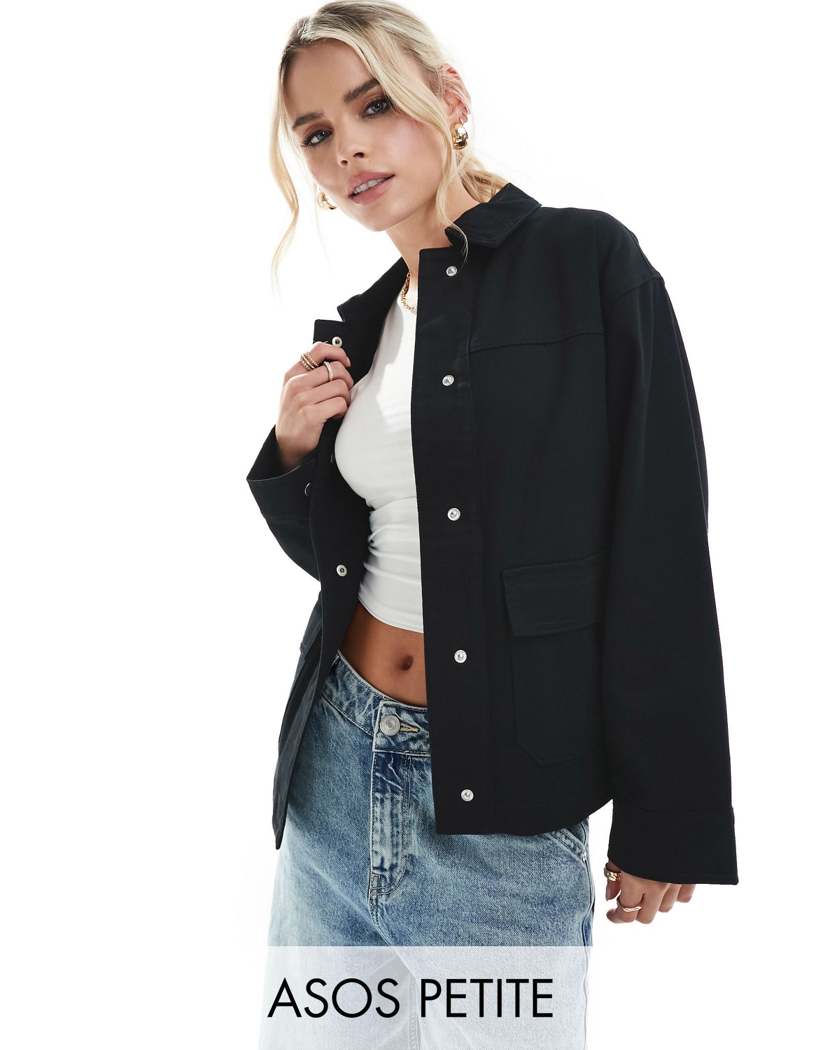 Черная куртка с карманом из хлопкового твила ASOS DESIGN Petite 6690₽