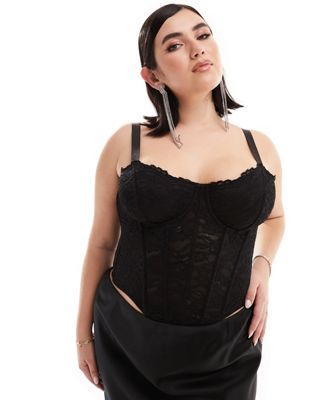 Черный кружевной корсет с чашечками ASOS DESIGN Curve
