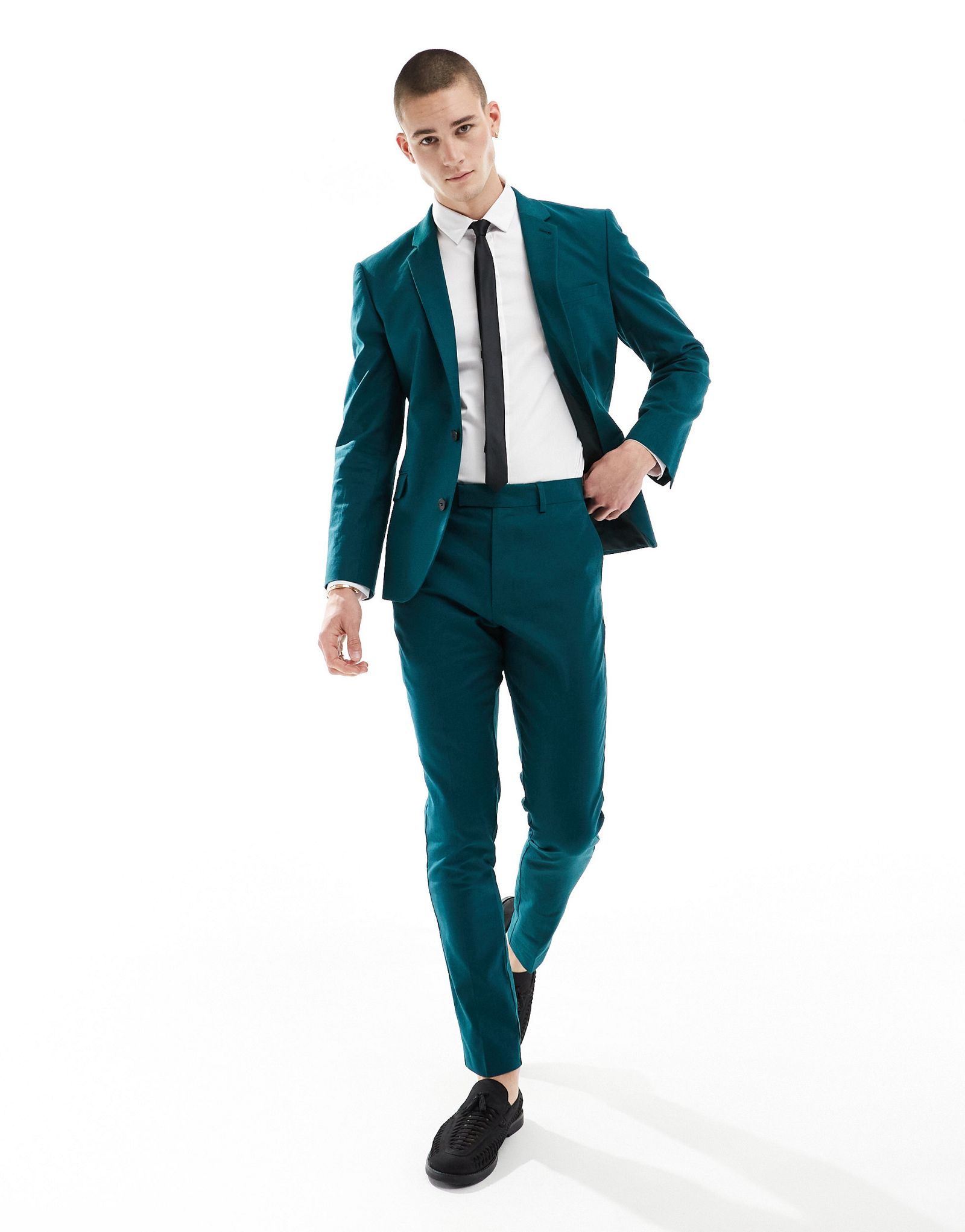 Бирюзовые льняные узкие брюки ASOS DESIGN