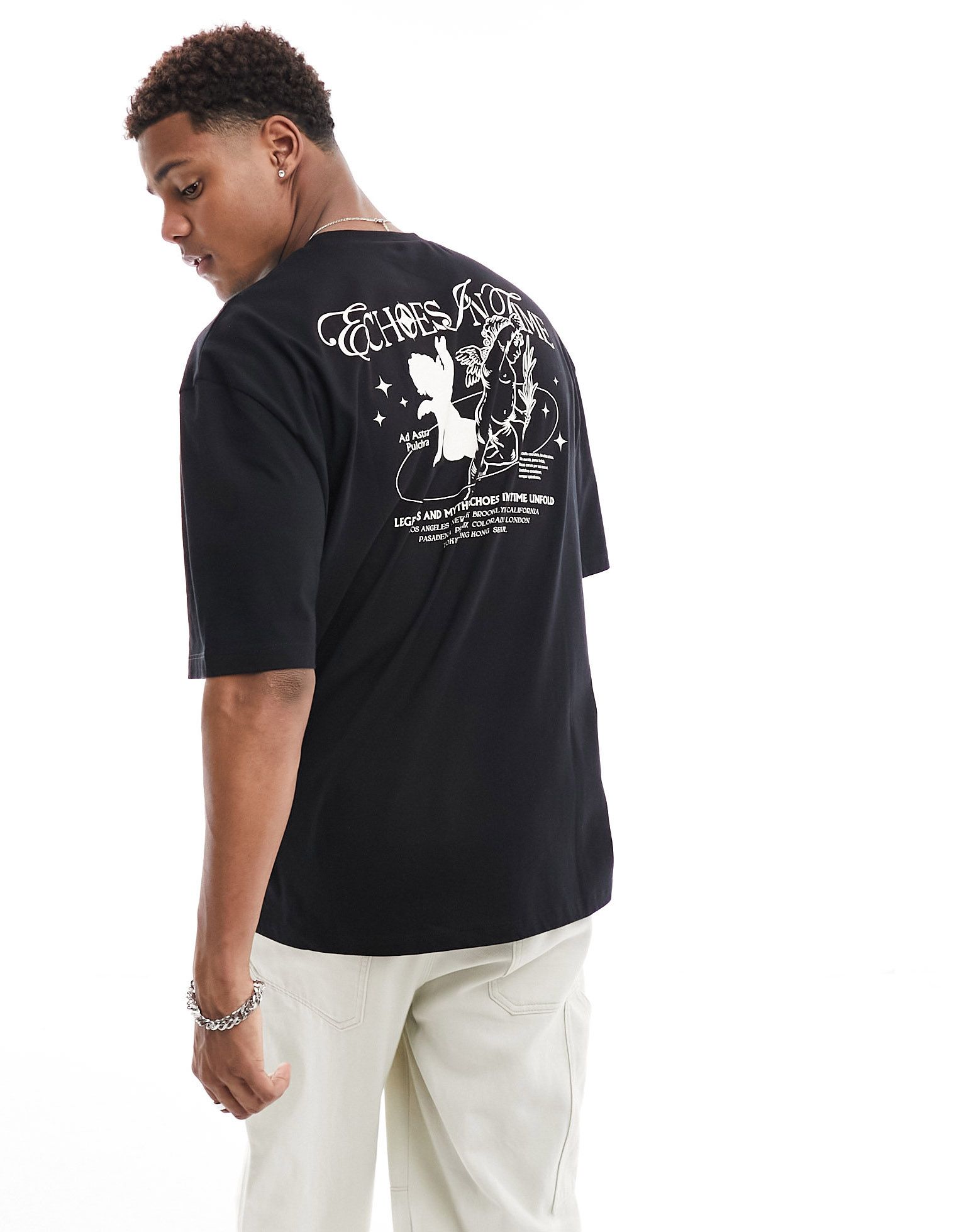 Черная футболка оверсайз с принтом херувимов на спине ASOS DESIGN 3090₽