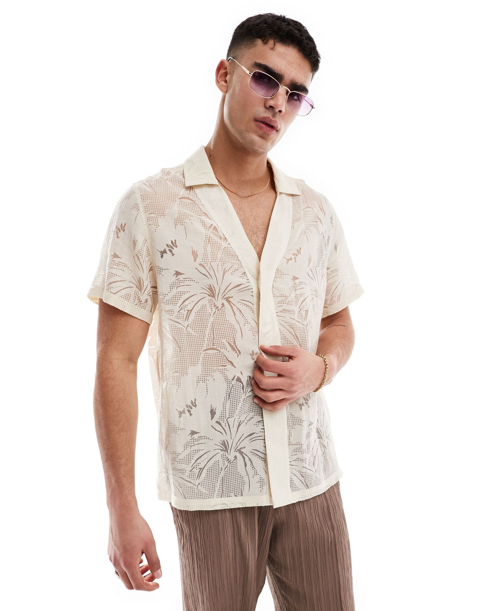 Свободная выгоревшая рубашка с глубоким вырезом ASOS DESIGN 5090₽