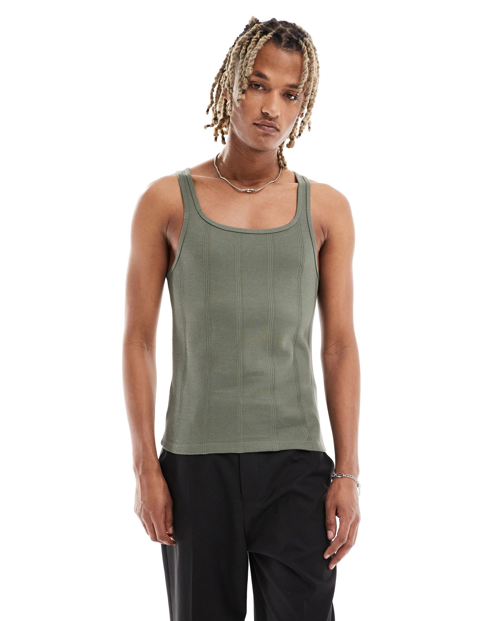 Темно-коричневая майка в рубчик с квадратным вырезом ASOS DESIGN 2590₽