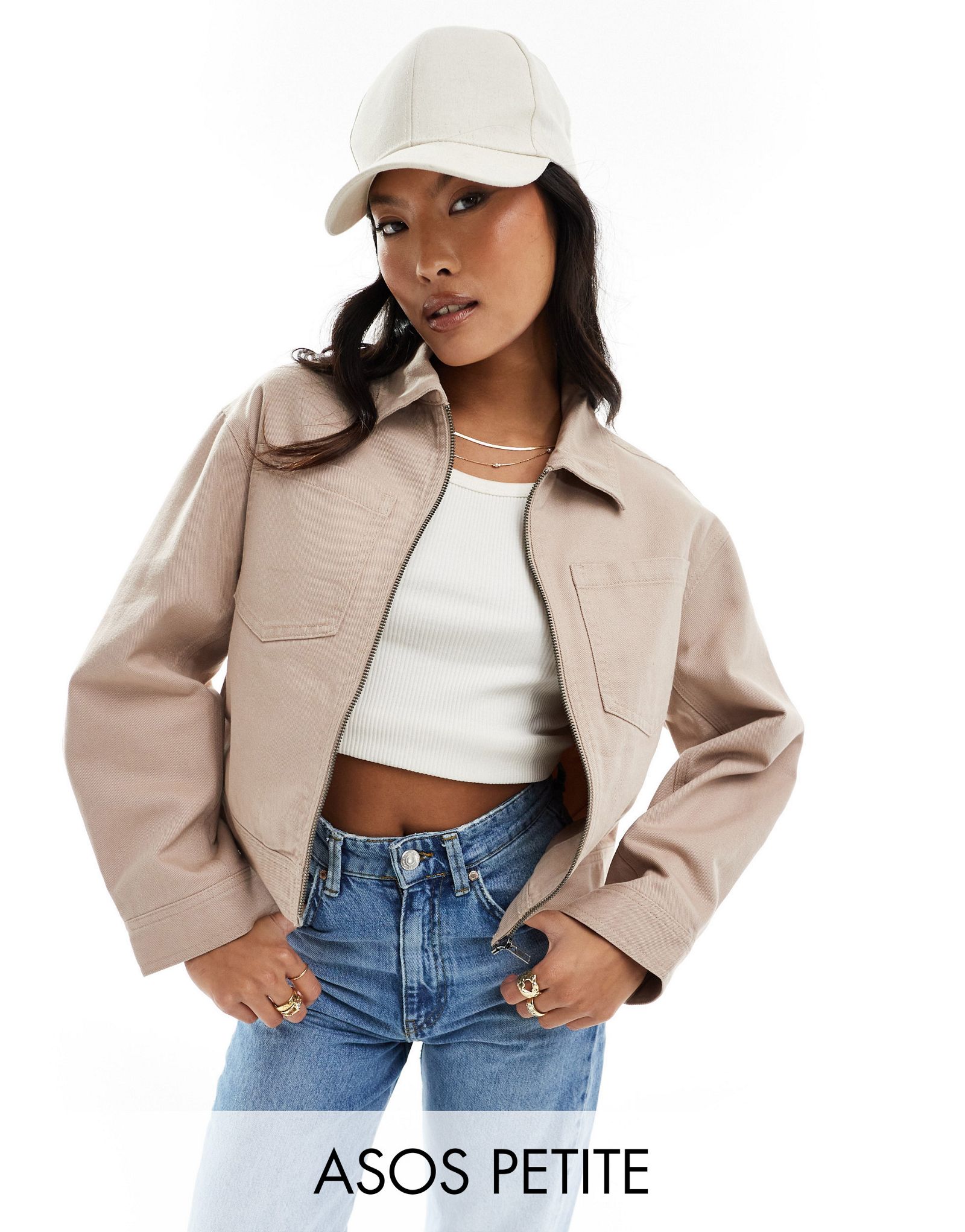 Укороченная твиловая куртка пыльно-розового цвета ASOS DESIGN Petite 6290₽