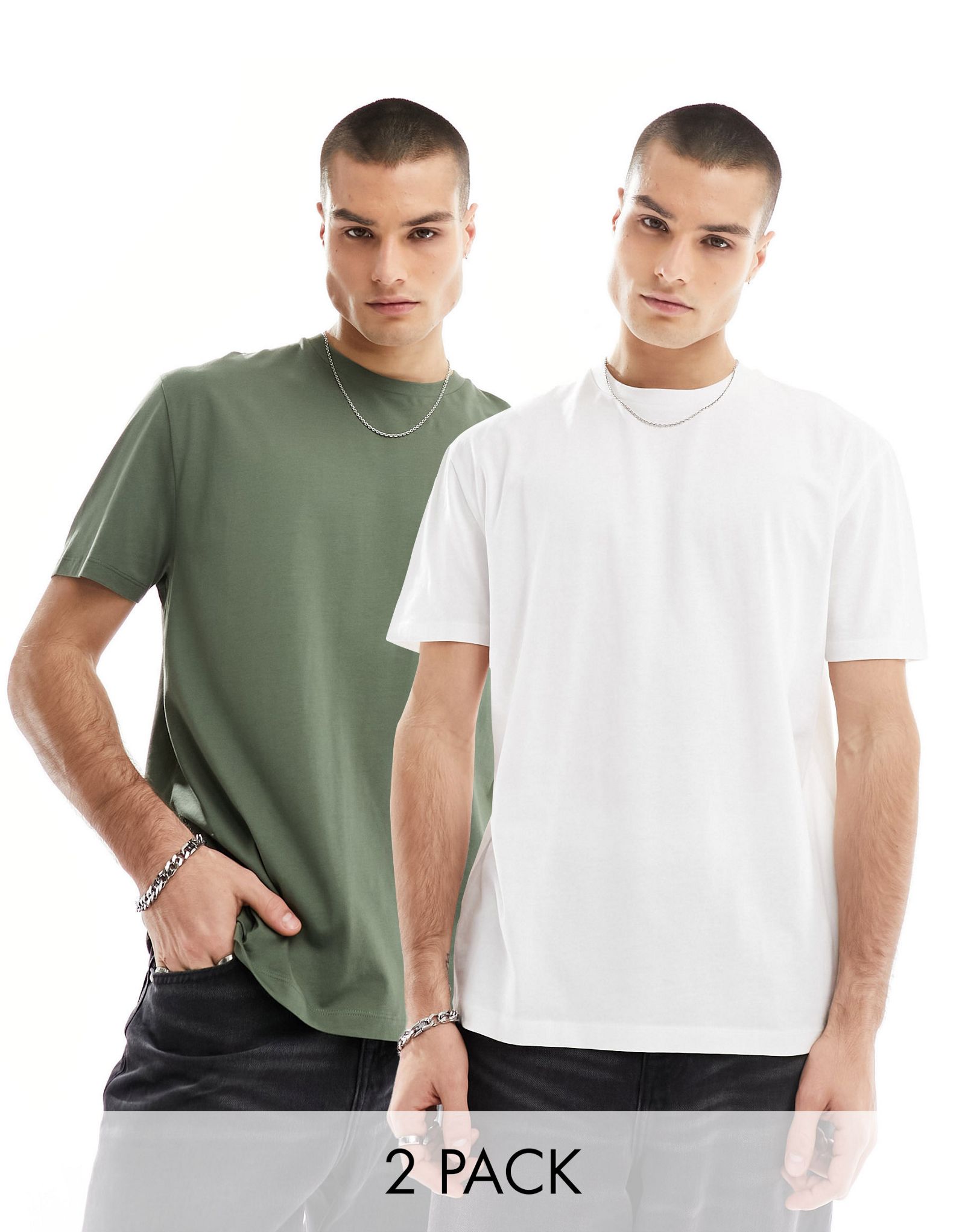 Комплект из двух футболок свободного кроя белого и хаки ASOS DESIGN 2590₽