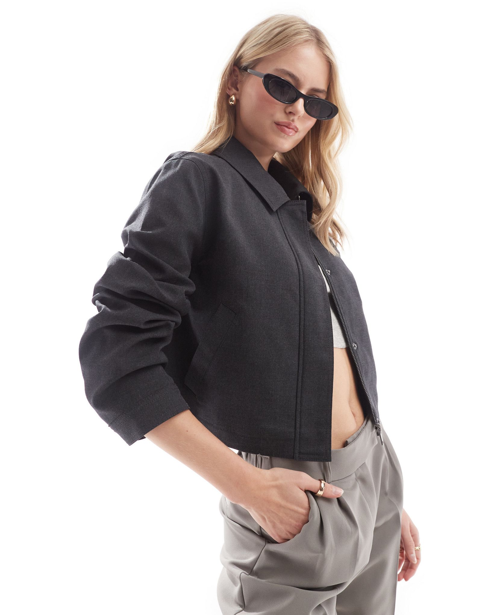 Темно-серая приталенная куртка с верхним воротником ASOS DESIGN Tall 6190₽