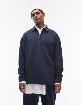 Поло Topman из джерси с завышенной посадкой и застежкой-молнией темно-синего цвета