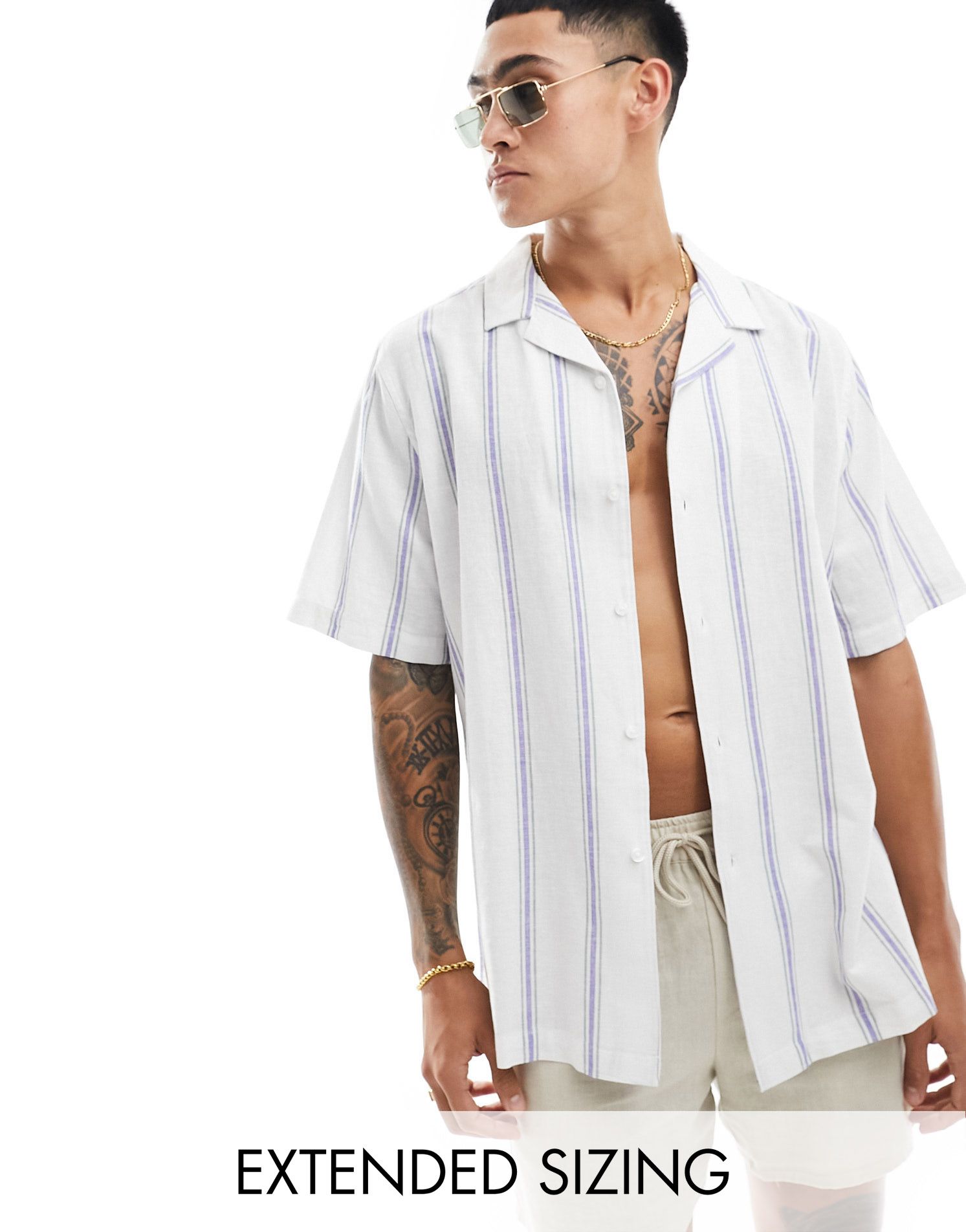 Синяя льняная рубашка в полоску свободного кроя ASOS DESIGN 2390₽