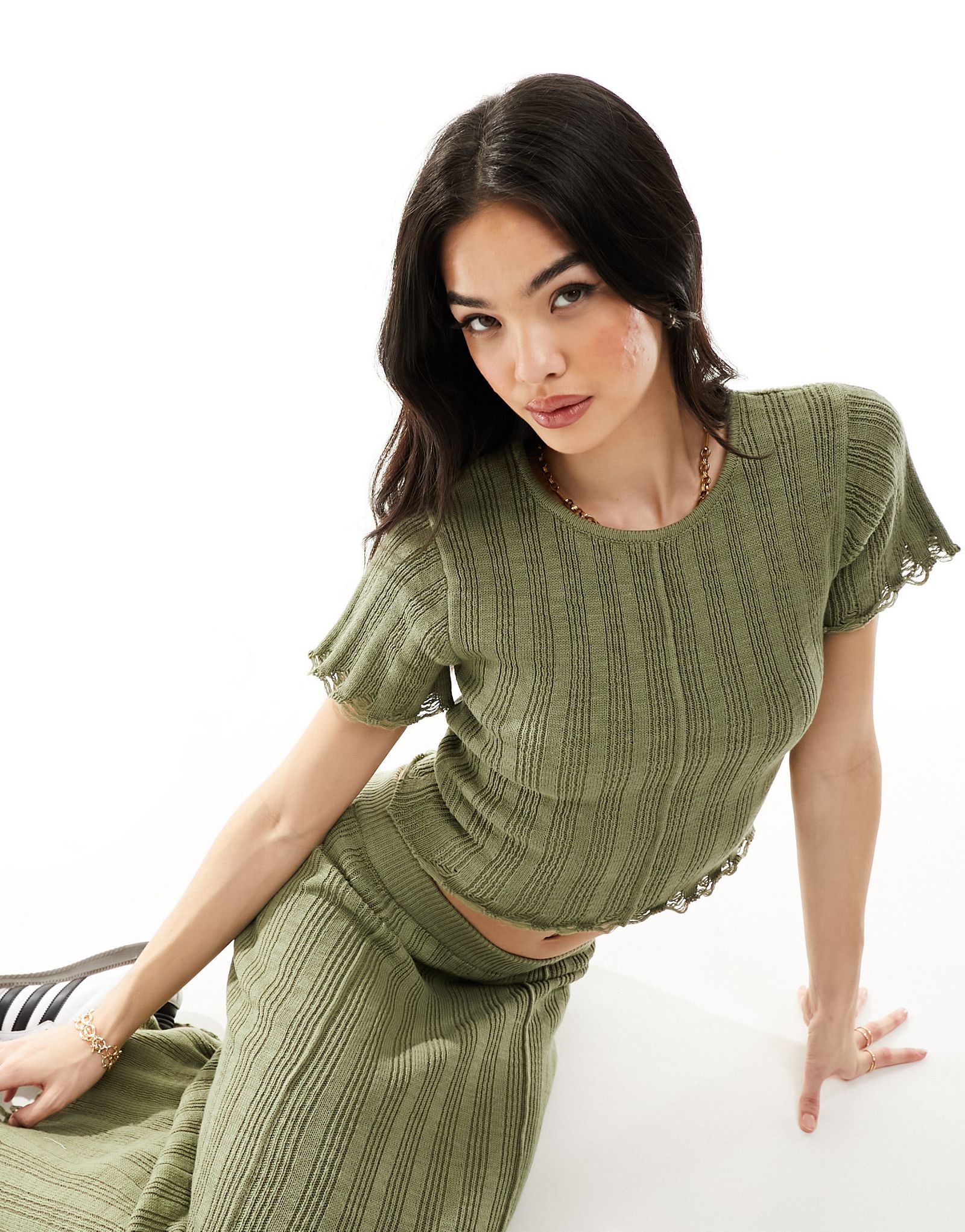 Вязаная детская футболка в рубчик цвета хаки ASOS DESIGN часть комплекта 3790₽