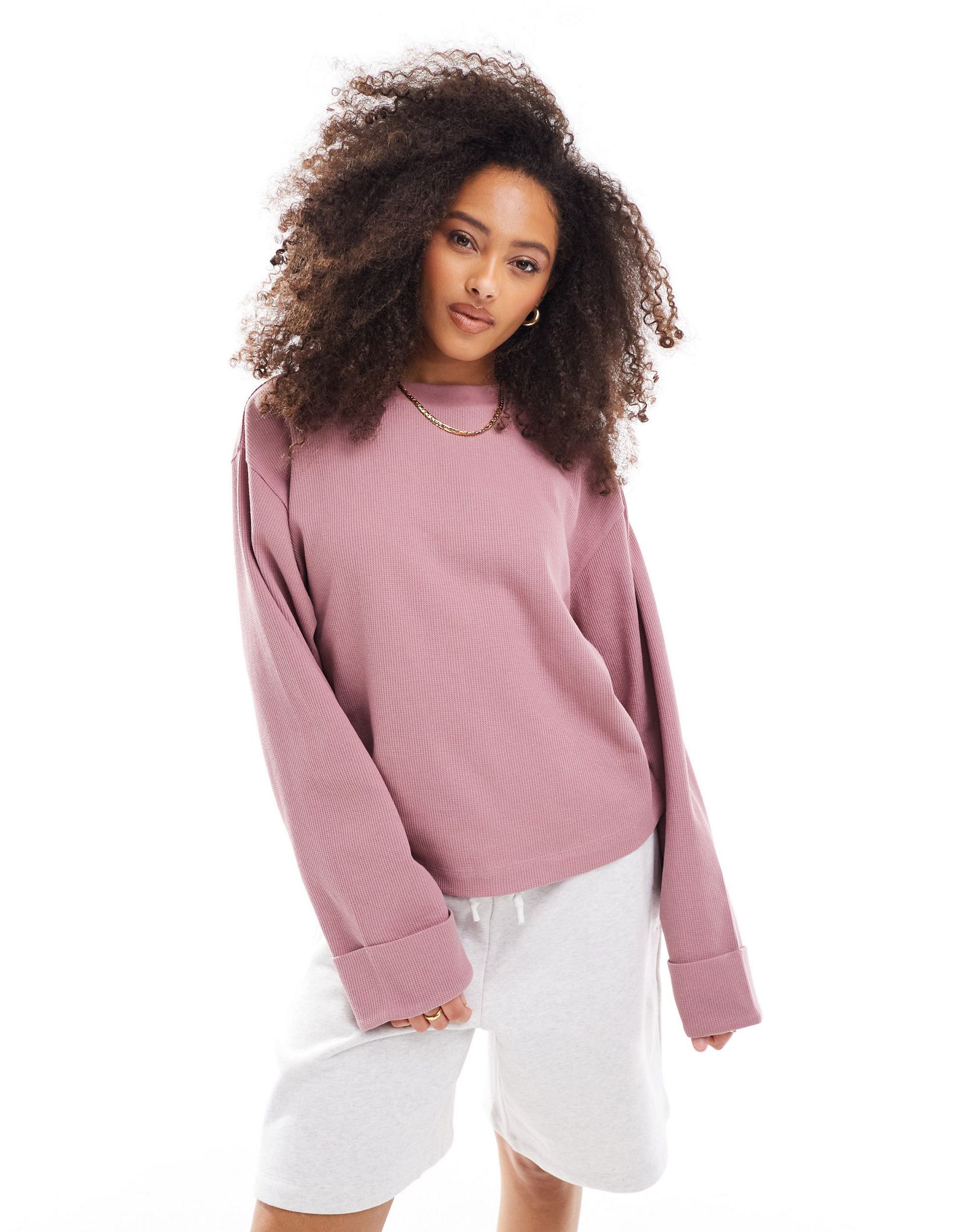 Пыльно-розовая футболка с длинными рукавами и напуском ASOS DESIGN