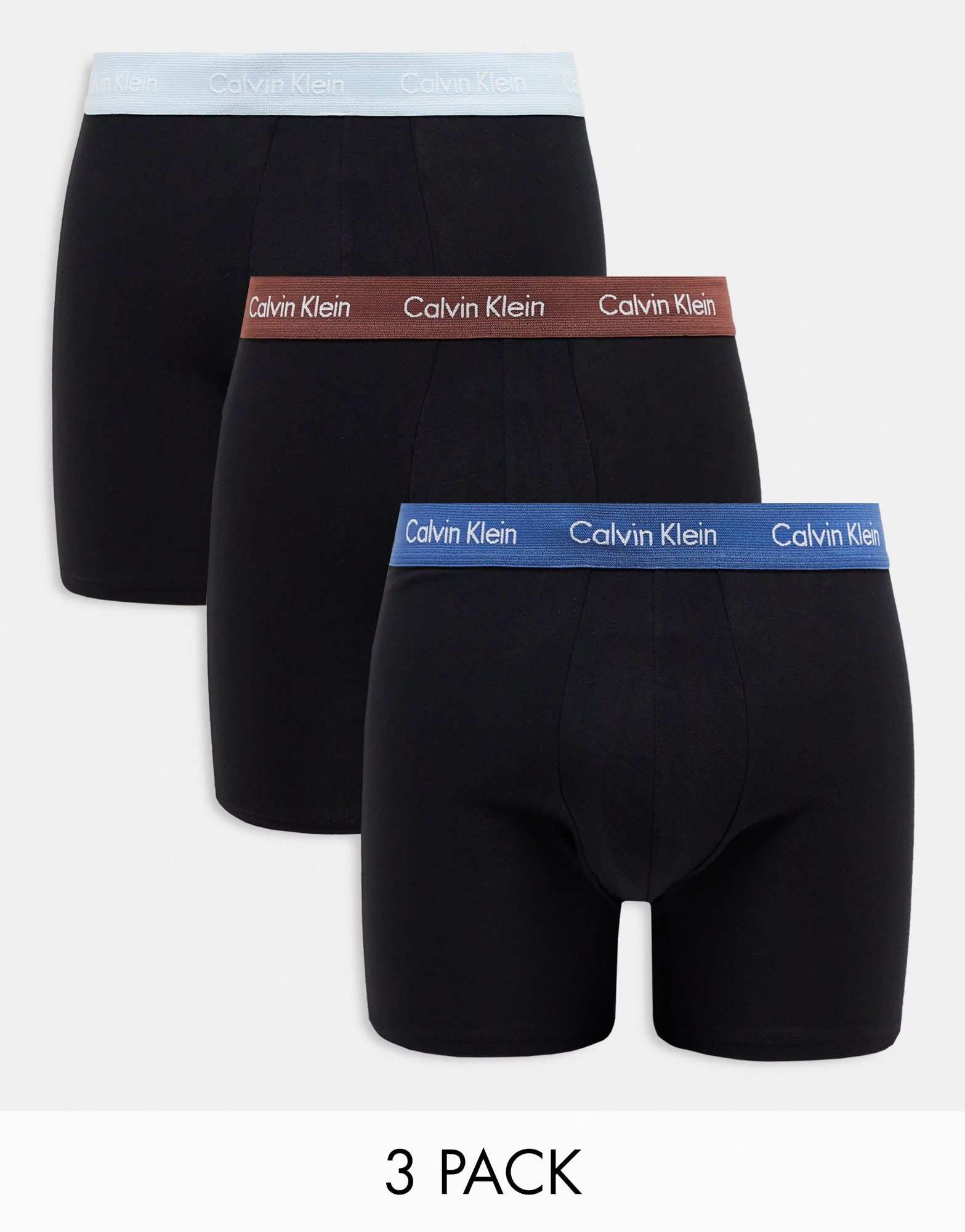 Черные трусы-боксеры из трех трусов с контрастным поясом Calvin Klein