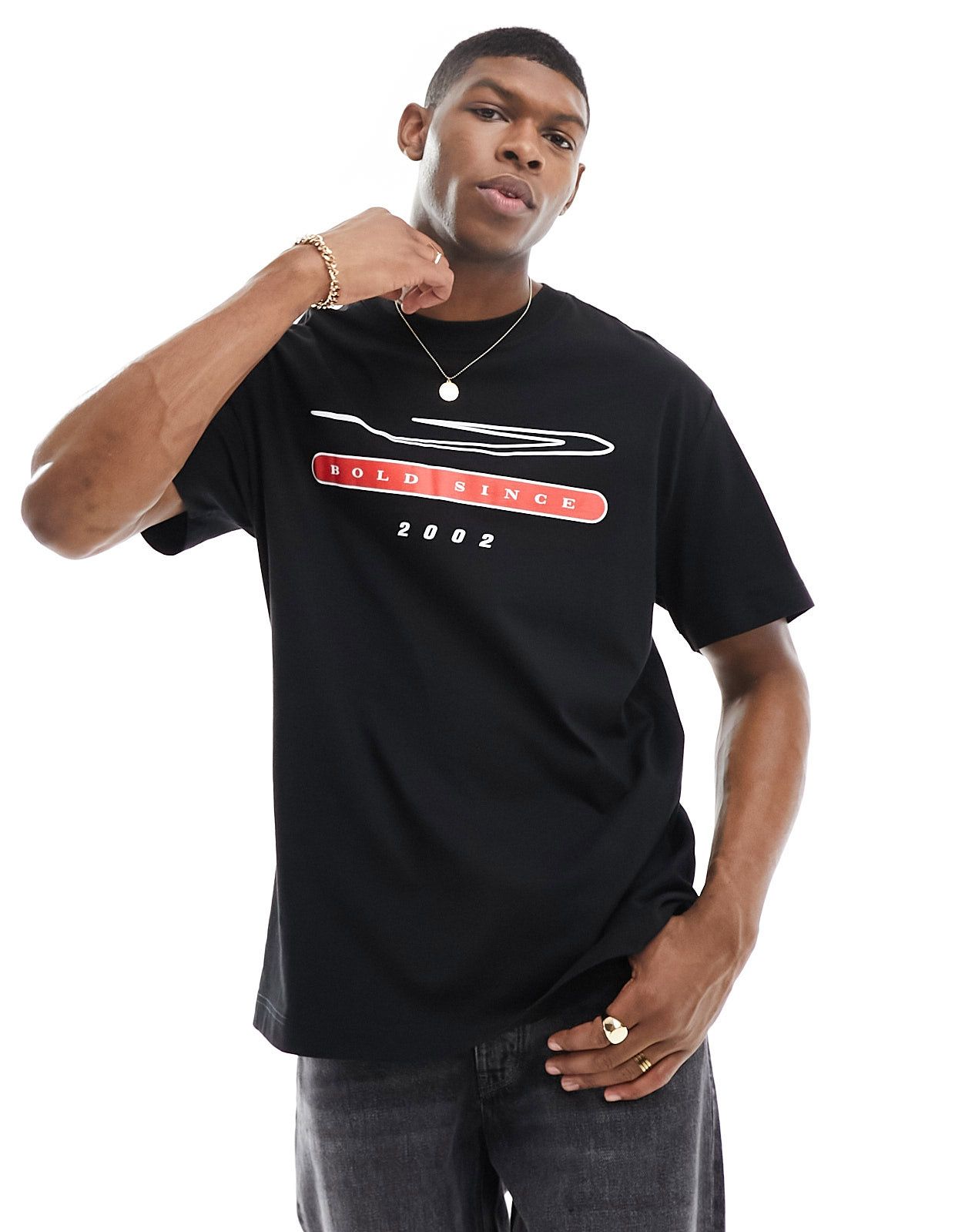 Черная футболка оверсайз с графическим принтом 2002 Weekday