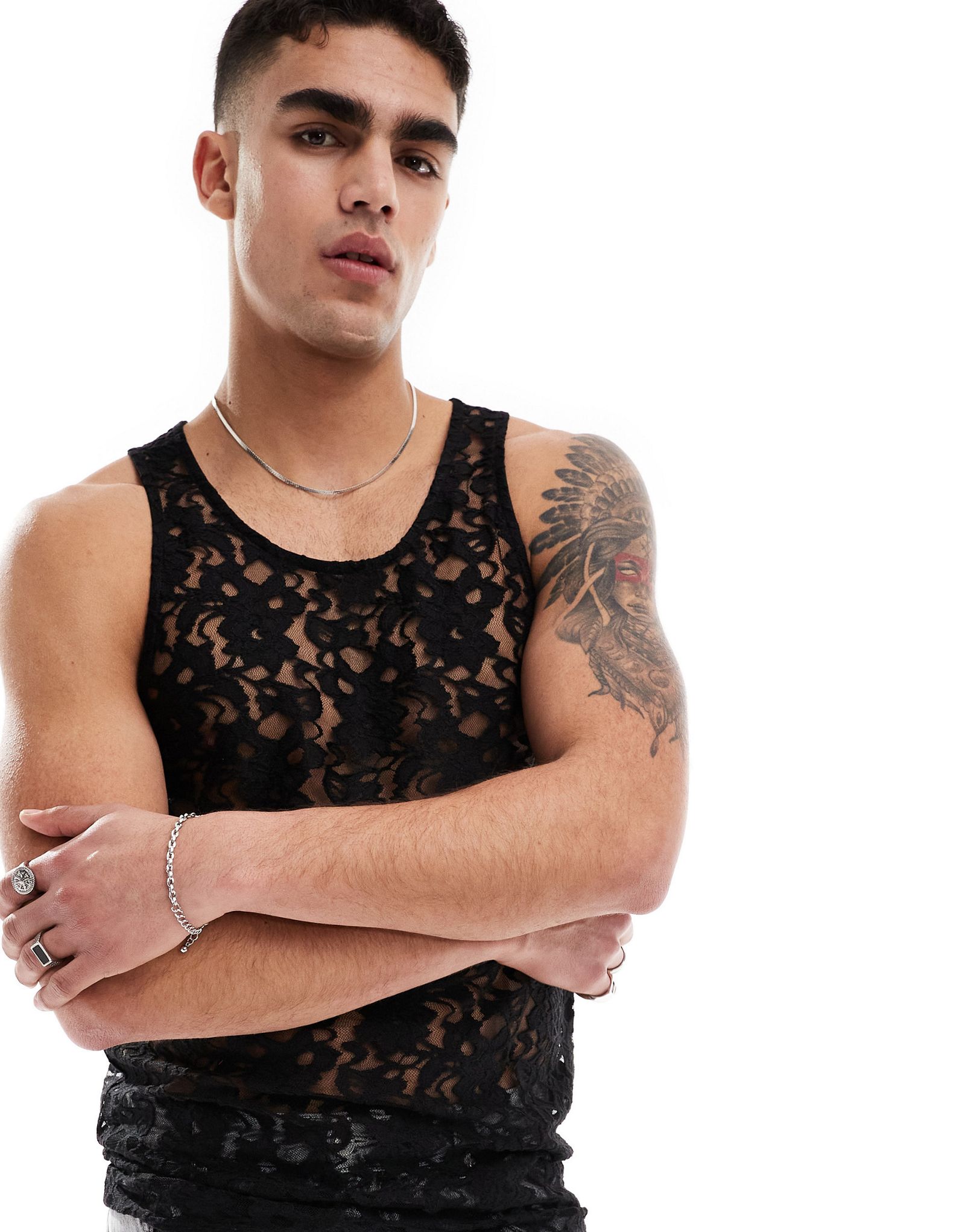 Кружевная майка стандартного кроя с овальным вырезом ASOS DESIGN 3090₽