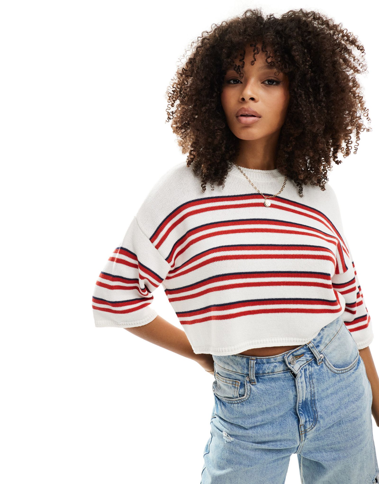 Трикотажный свитер с короткими рукавами в красную полоску ASOS DESIGN 5490₽