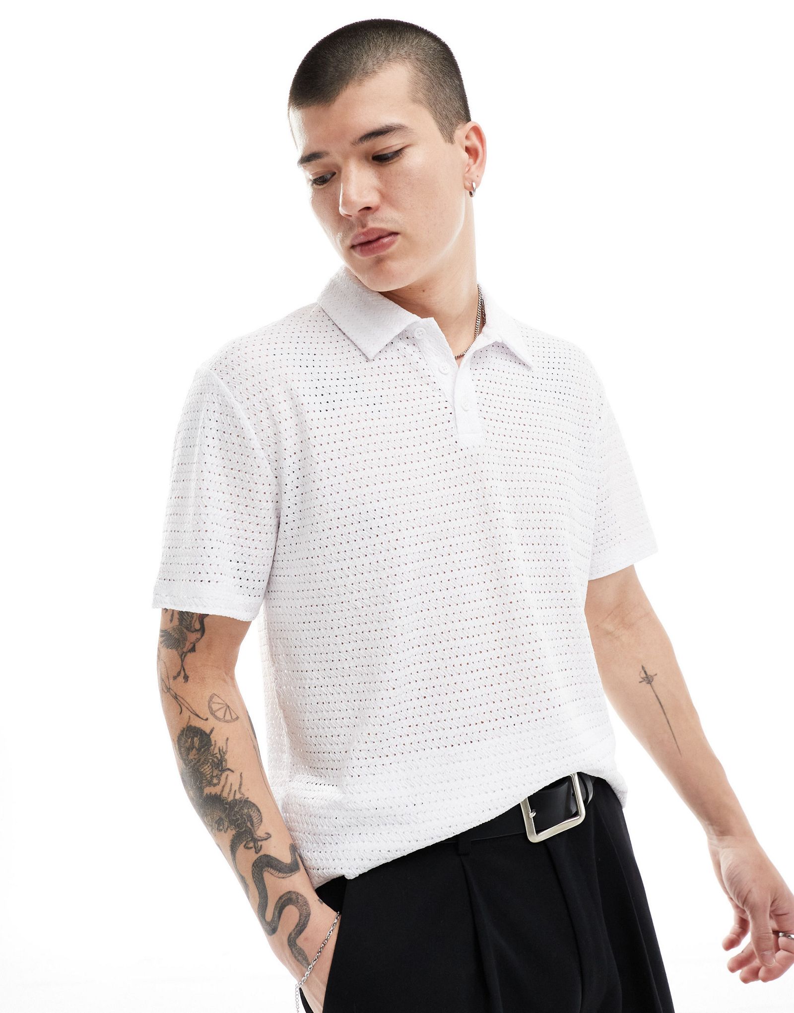 Белая рубашка-поло, связанная крючком, ASOS DESIGN