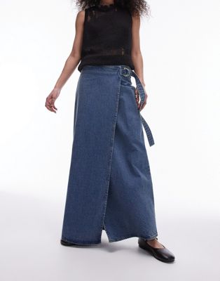 Голубая джинсовая юбка макси D с кольцами Topshop