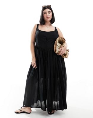 Черный сарафан миди для пикника из вуали ASOS DESIGN Curve