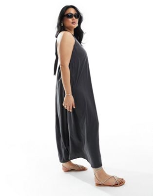 Темно-серый сарафан макси с бретельками на шее ASOS DESIGN Curve