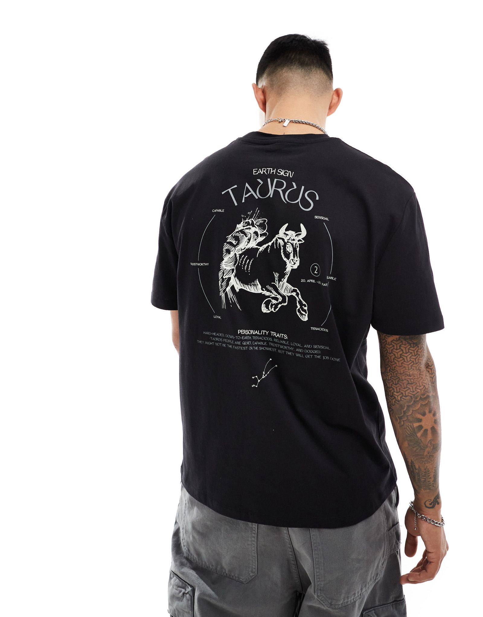 Черная свободная футболка с небесным принтом на спине ASOS DESIGN