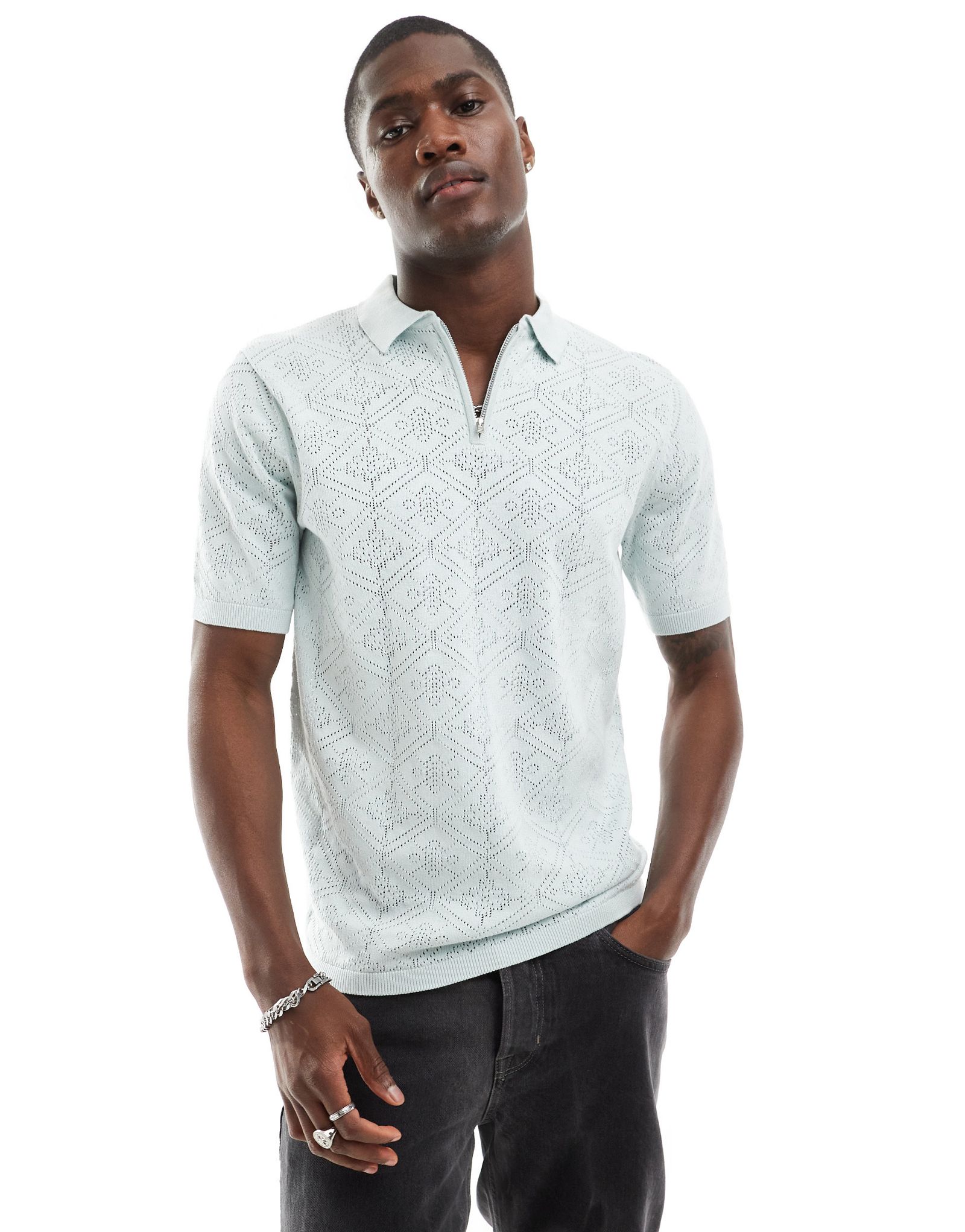 Синяя рубашка-поло с молнией крючком ASOS DESIGN 4990₽