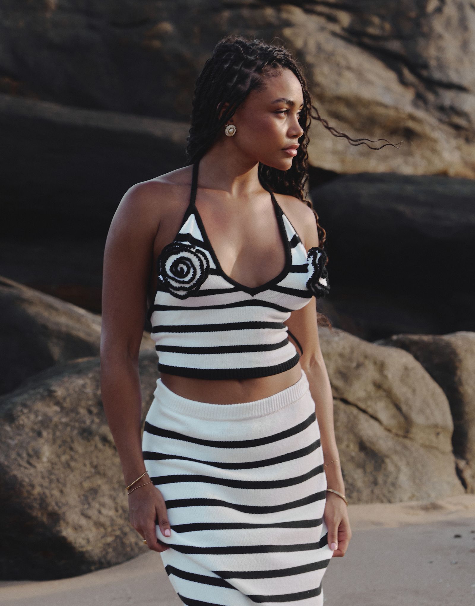 Черно-белый пляжный топ в полоску с бретельками на бретельках розового цвета 4th - Reckless x Loz Vassallo Rico часть комплекта 6590₽