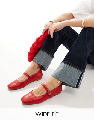 Красные балетки широкого кроя ASOS DESIGN Lottie Mary Jane