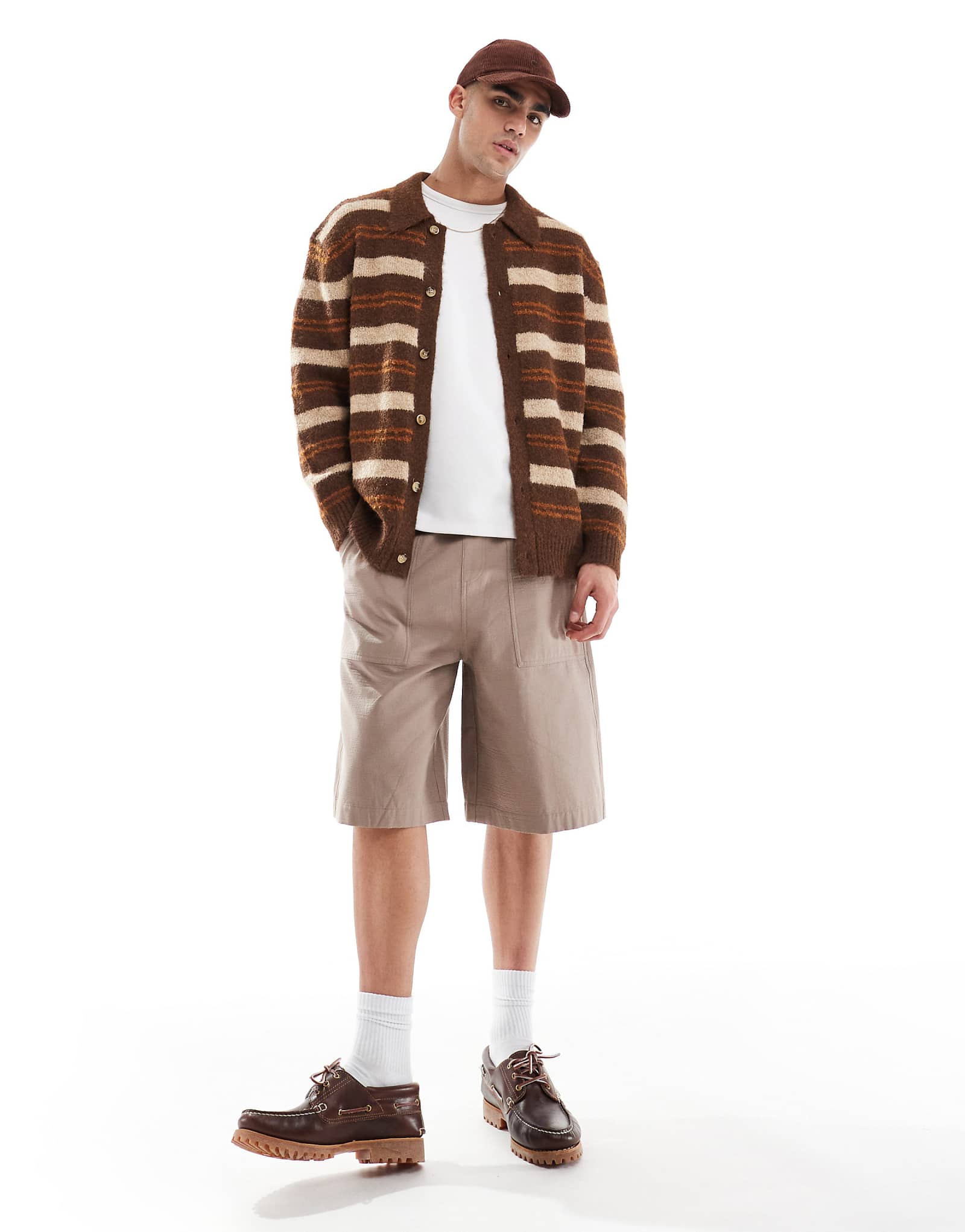 ASOS DESIGN textured jorts with workwear patch in washed brown 2290₽