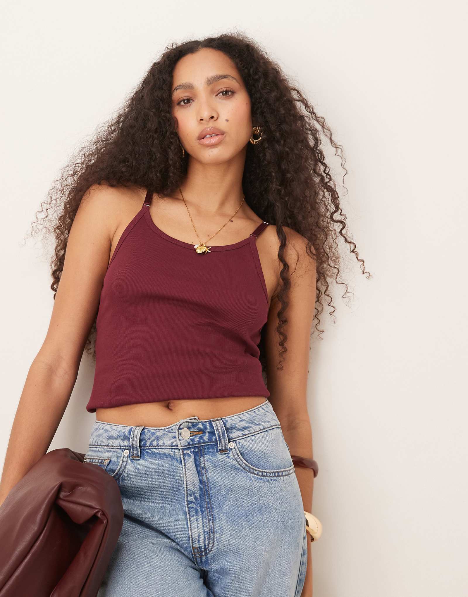 ASOS DESIGN strap detail scoop neck tank top in dark cherry 2790₽