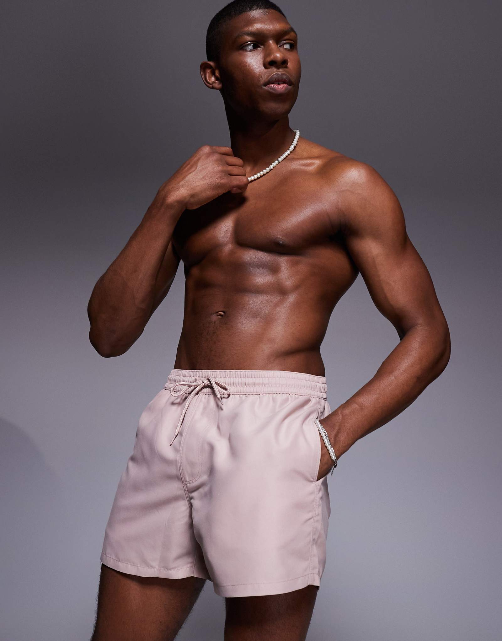 ASOS DESIGN swim shorts in short length in light brown 3090₽