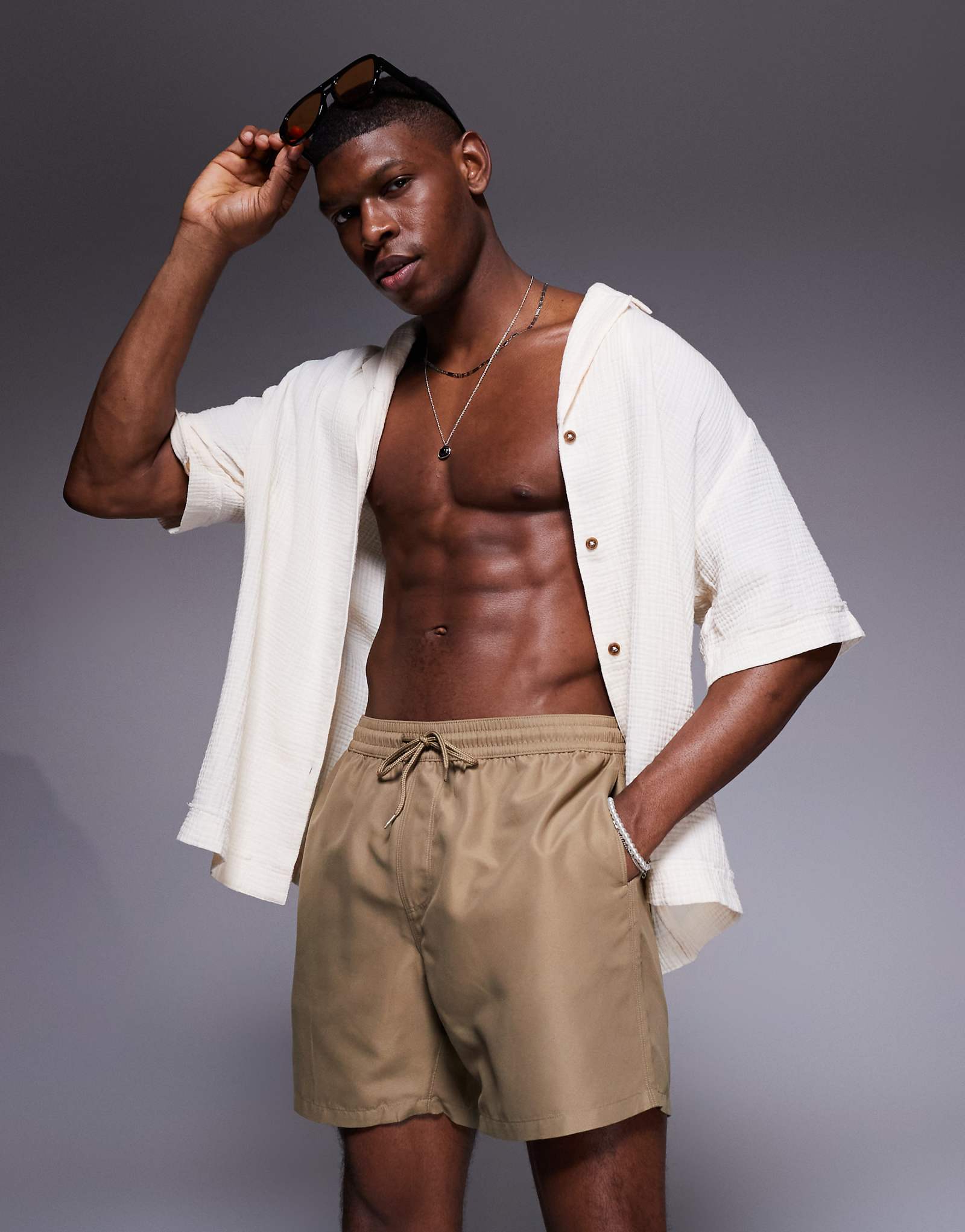 ASOS DESIGN swim shorts in mid length in dark stone 3690₽