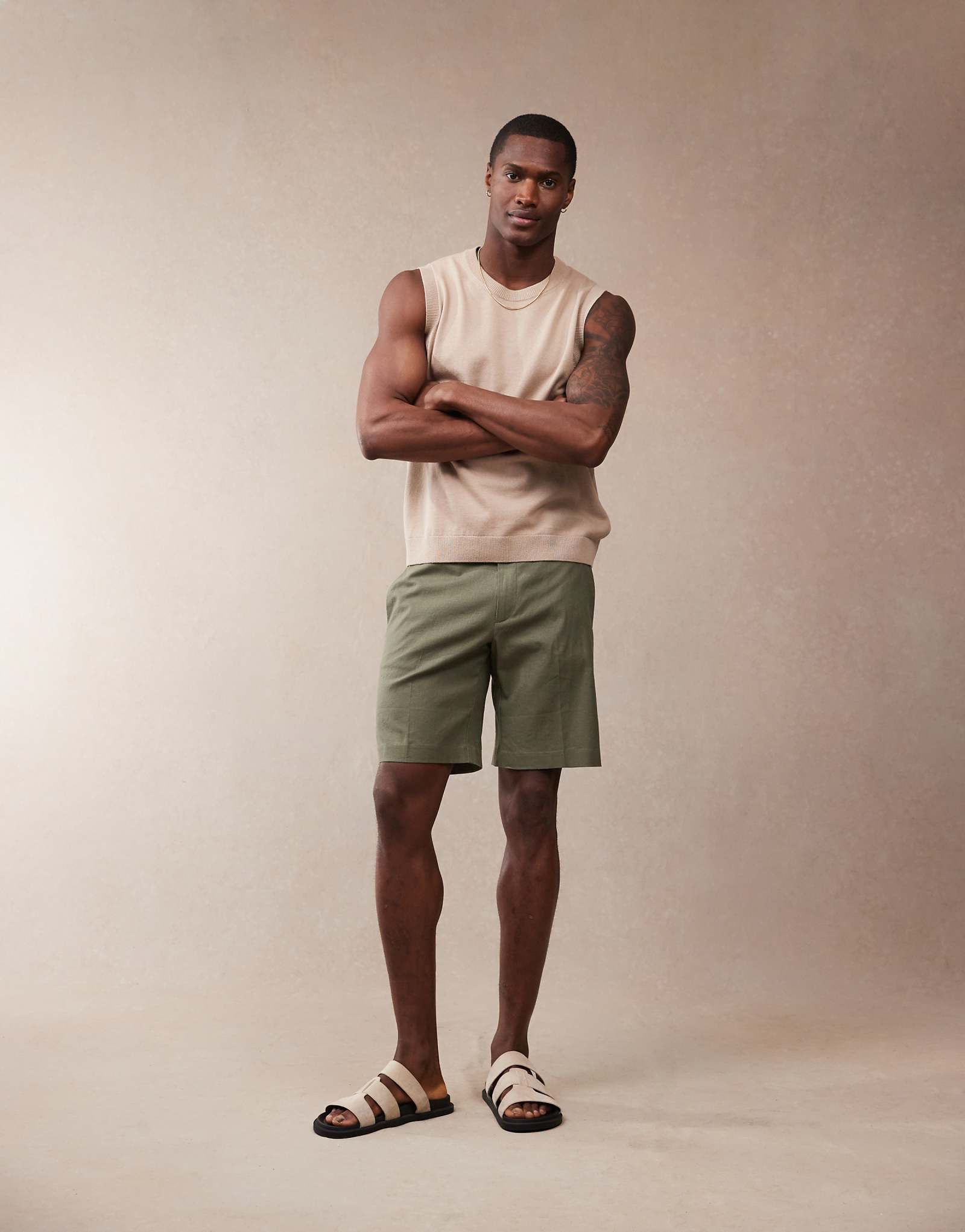 ASOS DESIGN smart straight linen blend shorts in green 7390₽