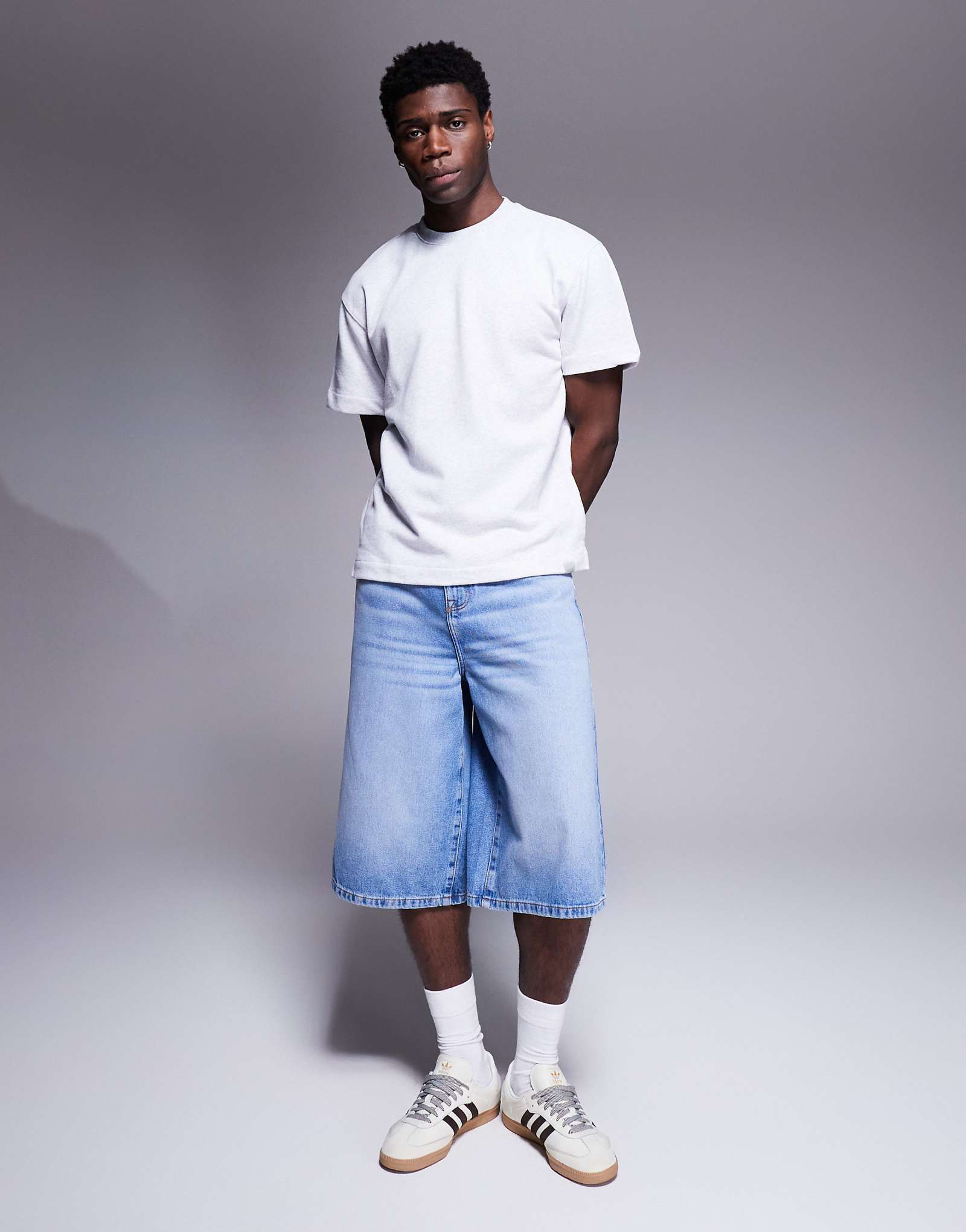 ASOS DESIGN longer length denim jorts in light wash blue 3890₽