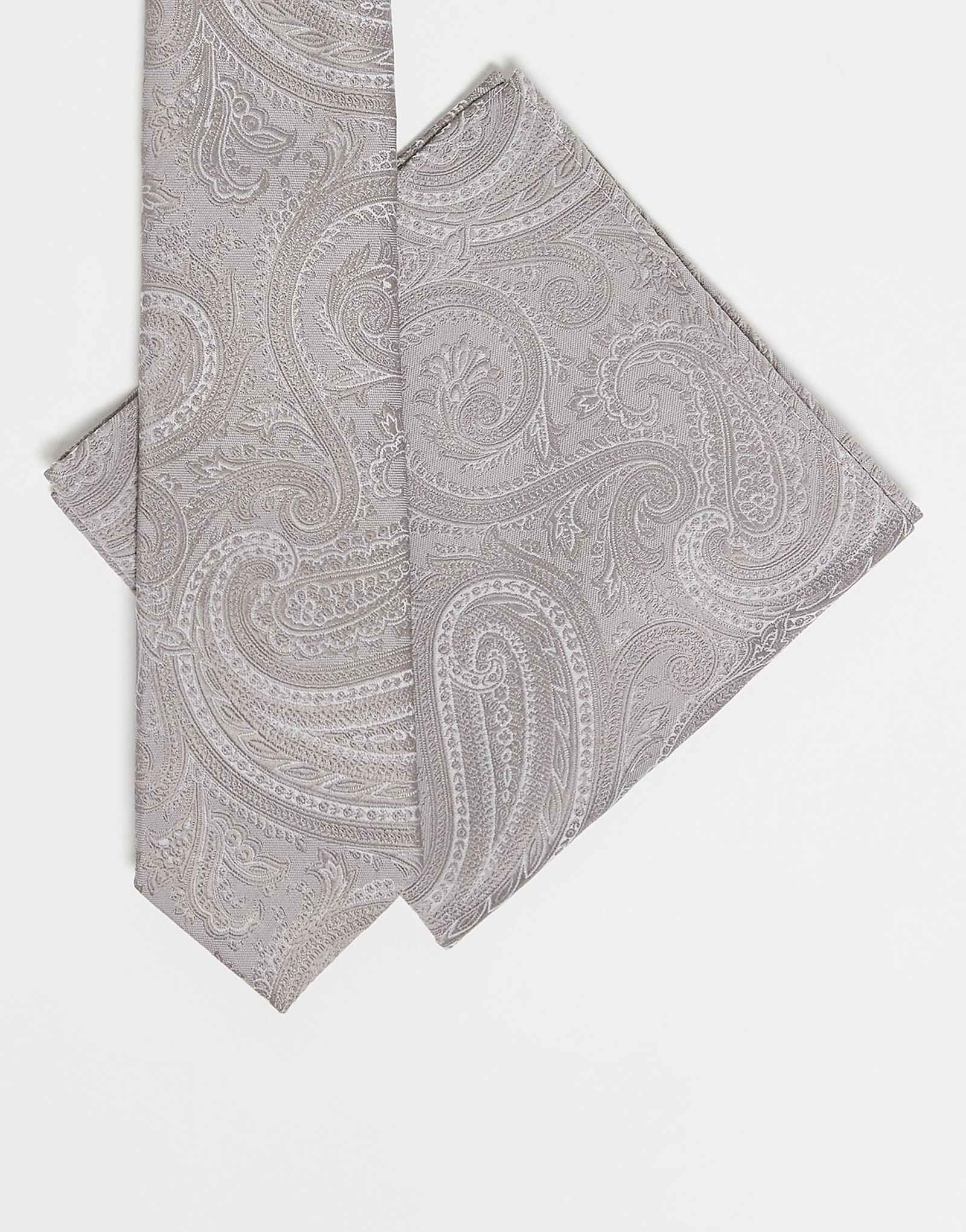 ASOS DESIGN paisley tie and pocket square in stone 4090₽