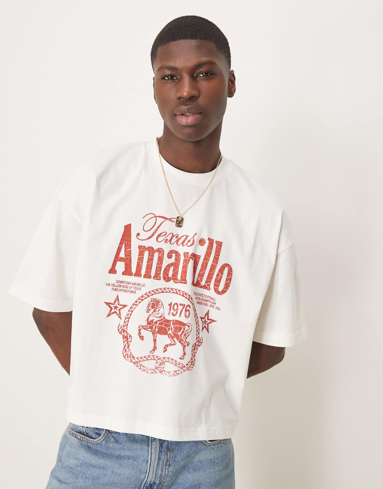 ASOS DESIGN cropped oversized T-shirt with western graphic in cream 3190₽