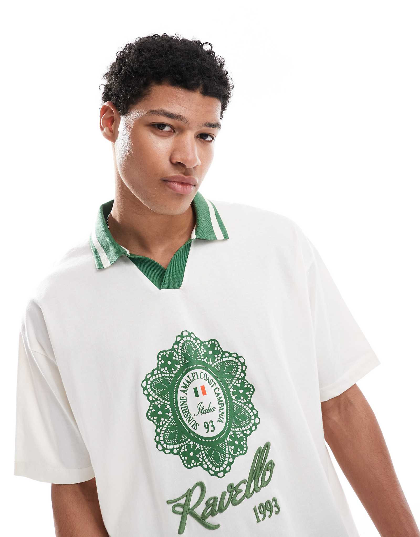 ASOS DESIGN oversized polo shirt with city print in off-white 4590₽