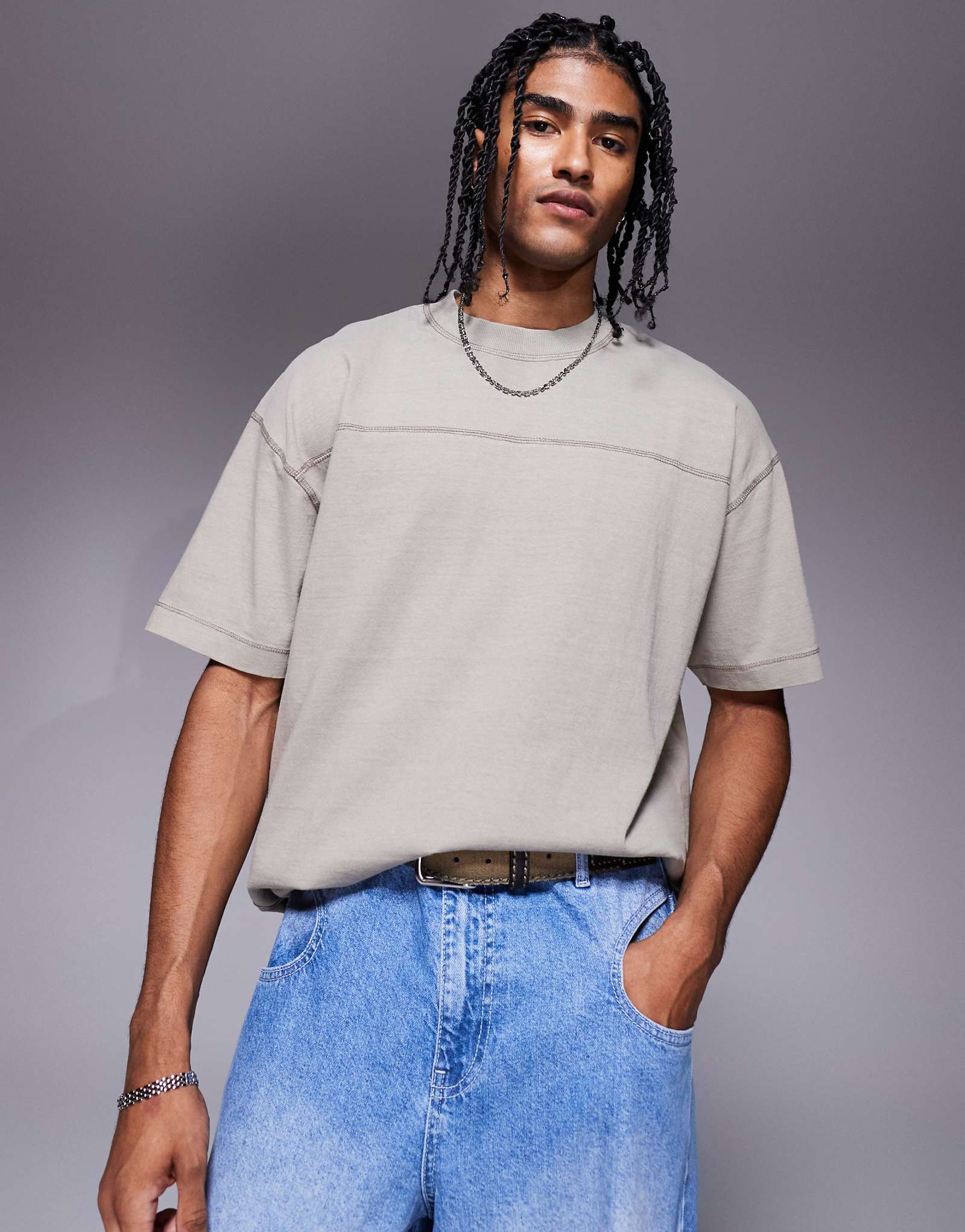 ASOS DESIGN oversized seam detail washed t-shirt in stone 4690₽