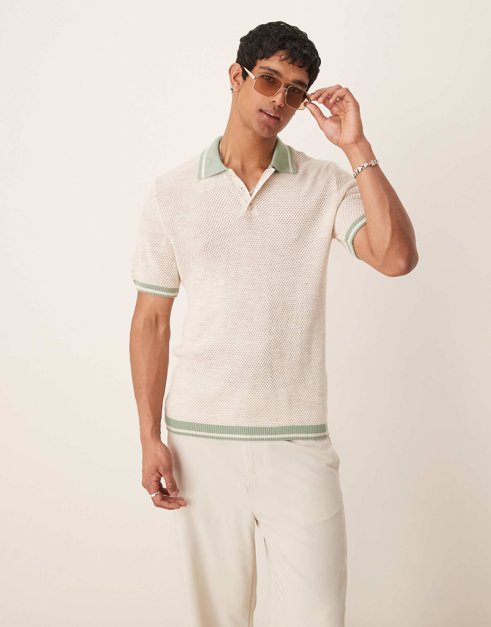 ASOS DESIGN boxy muscle fit polo shirt with tipping in green 8190₽