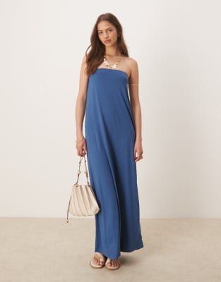 Платье-бандо макси ASOS DESIGN синее