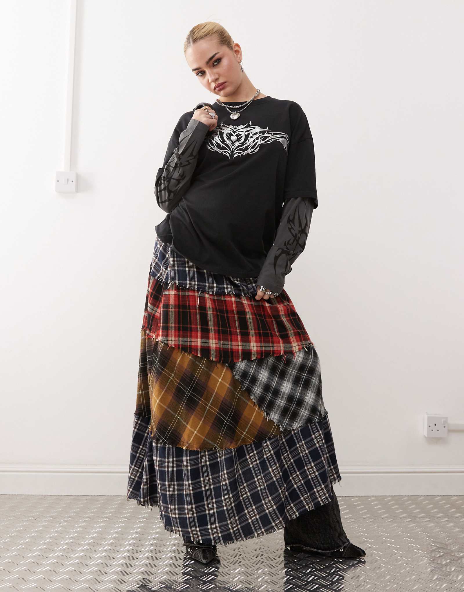 Минга Лондон плед лоскутная асимметричная юбка макси 21890₽