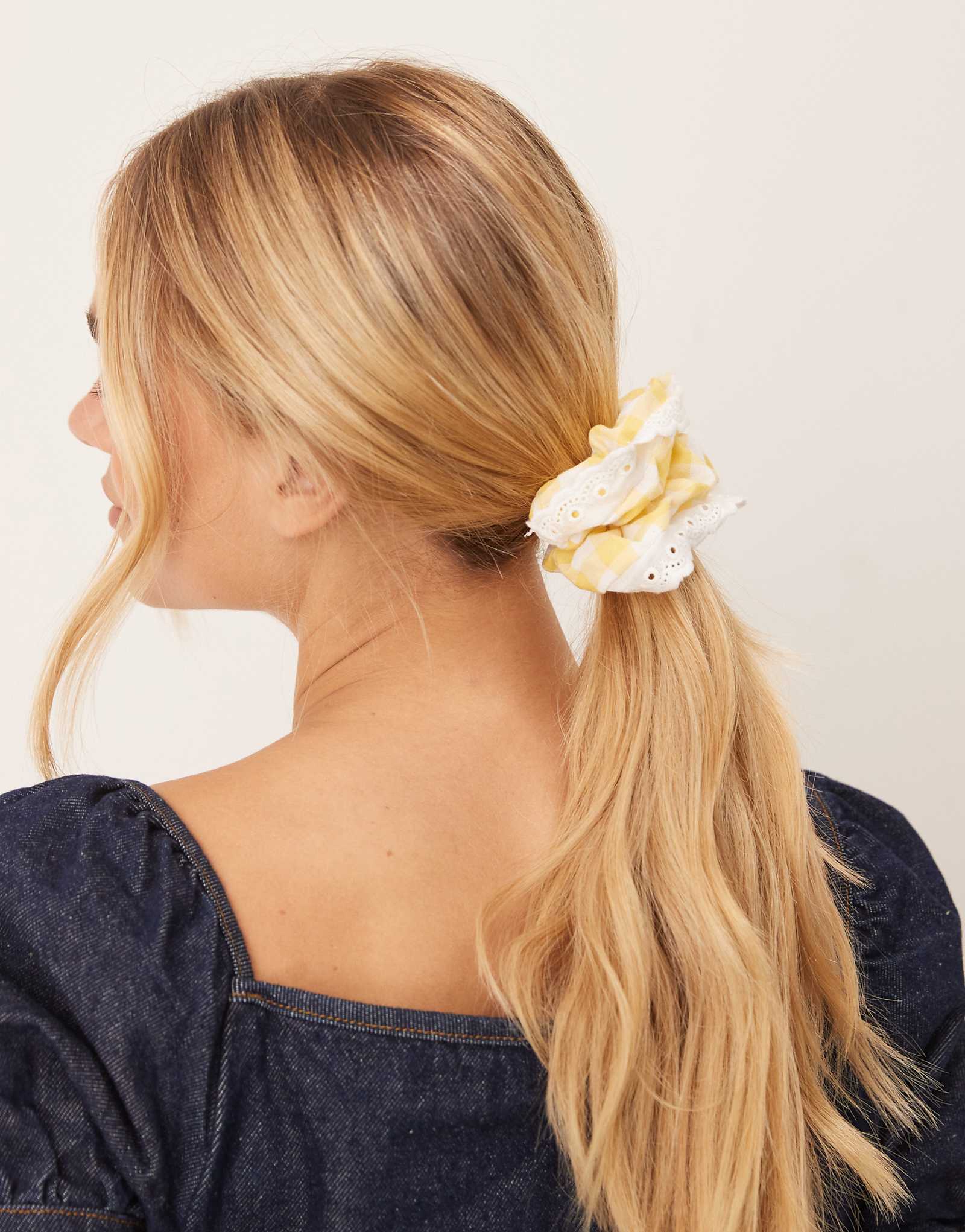 My Accessories eyelet mix scrunchie in yellow
