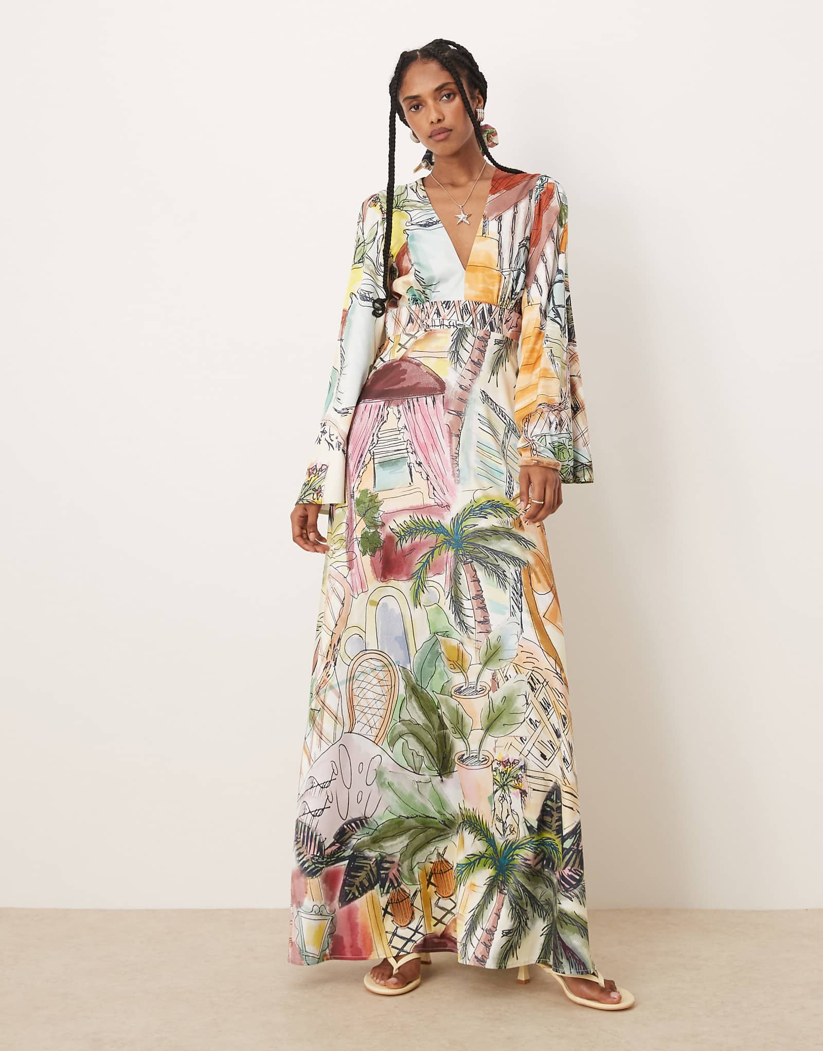 Isabelle Pennington-Edmead Nevis satin kimono sleeve maxi dress in sanctuary print 36690₽
