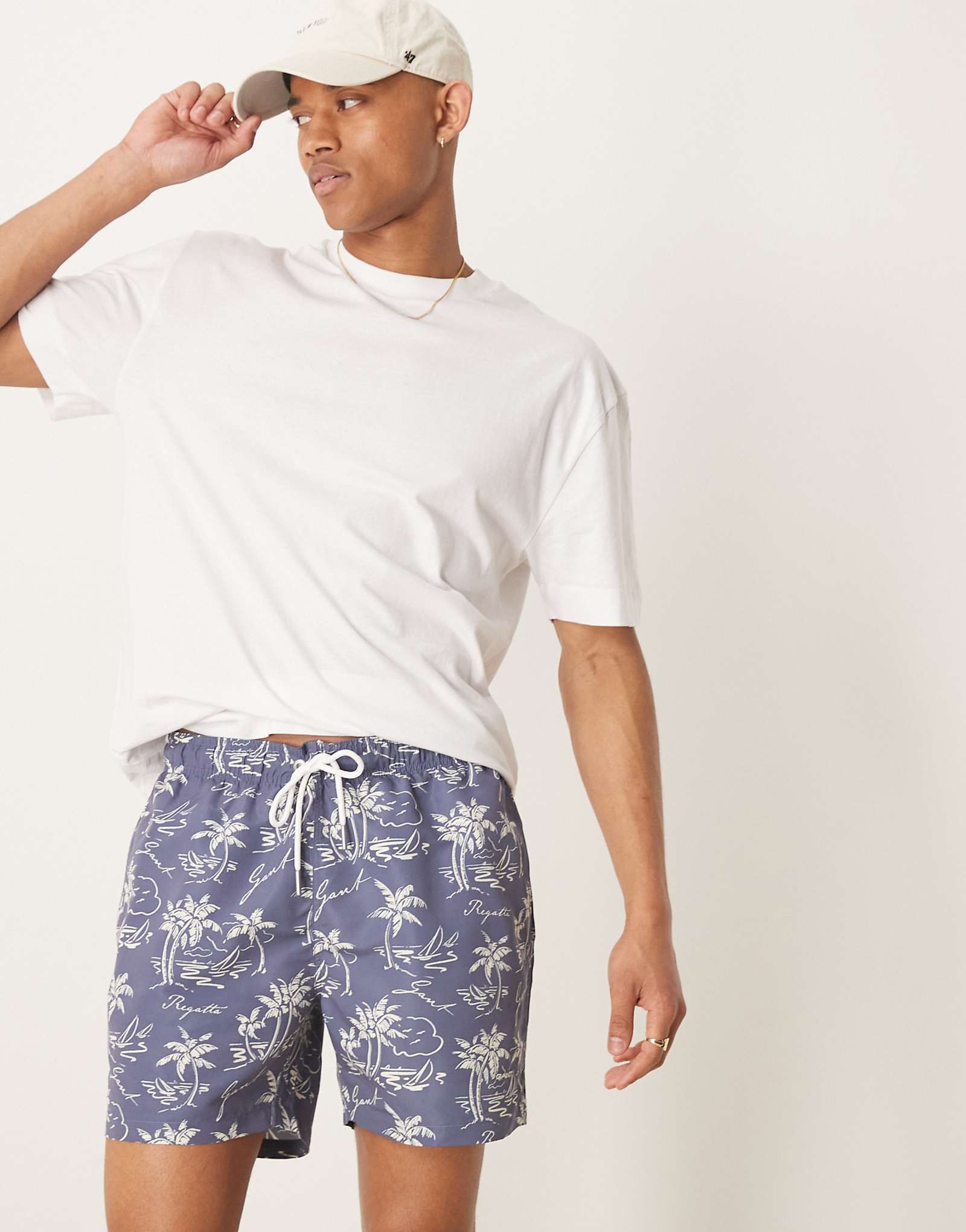 GANT island print logo swim shorts in blue 23190₽