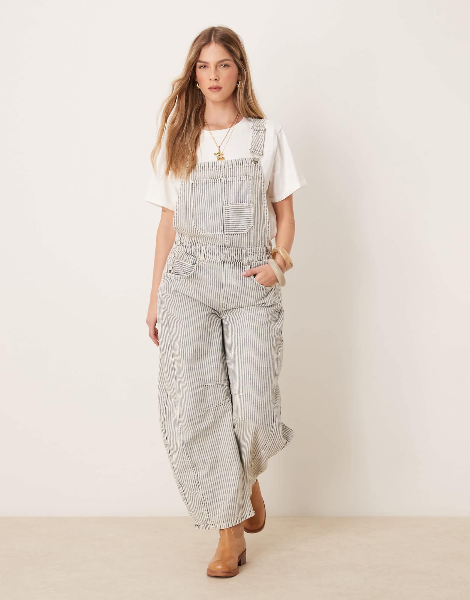 Free People good luck striped denim overalls in multi 22590₽