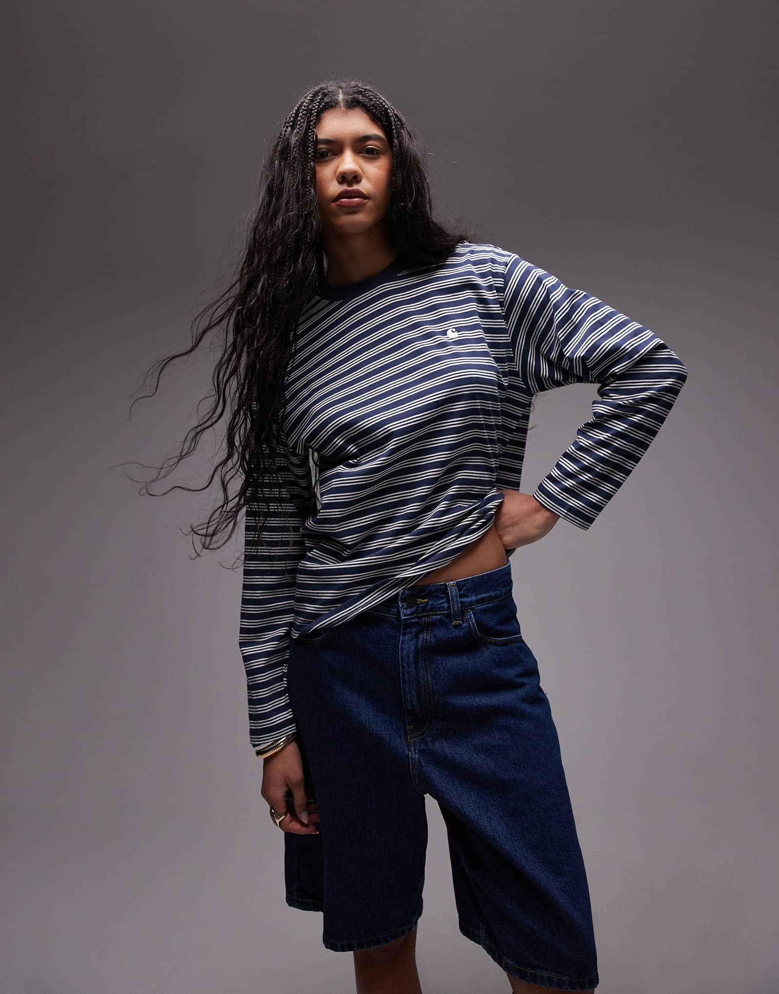 Carhartt WIP sydney stripe long sleeve in dusky blue 14890₽