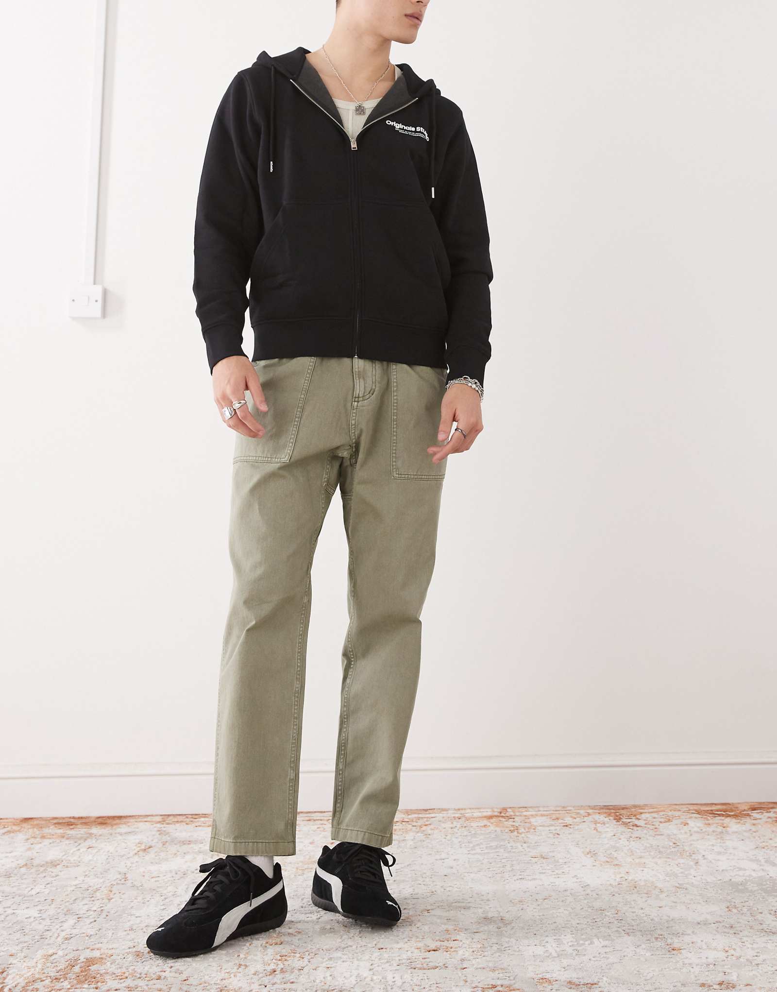 Gramicci loose tapered ridged pants in green