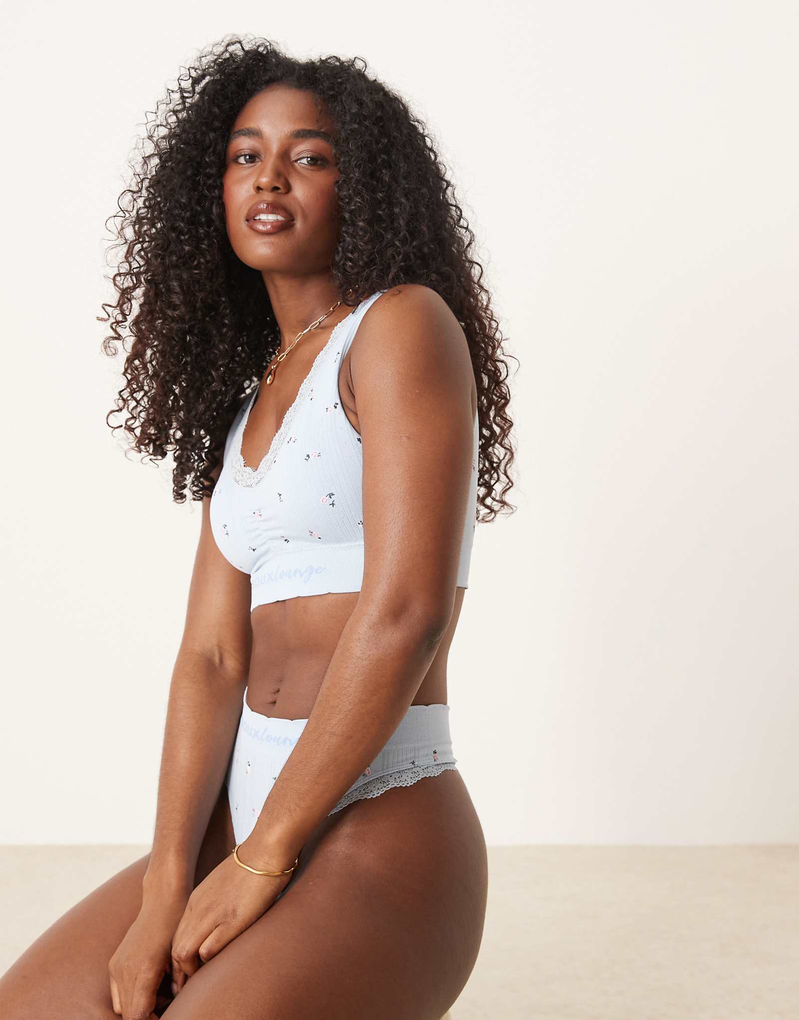 Boux Avenue printed pointelle bralette in blue